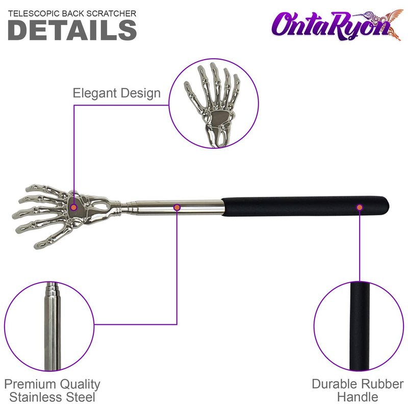 OntaRyon Telescopic Back Scratcher | Novelty Gifts for Men & Women | Portable Handheld Massage Stick | Small Stocking Fillers for Adults | Unusual & Funny Massager (Black)