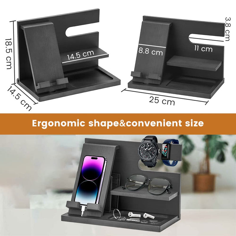 Birthday Gifts for Men Christmas Wood Phone Docking Station Bedside Table Organiser for Him Gifts for Dad Mens Gifts for Christmas Husband Dad Gifts Xmas Presents for Men Bedside Gadget Organiser