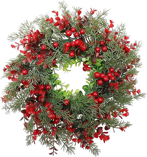 Christmas Wreath,RoadLoo Artificial Christmas Wreath Wreath with Red Berries Winter Decorative Wreath Advent Wreath Door Wreath for Christmas Indoor Outdoor Decor Home Front Door Hanging Wall Window - Gift Guide