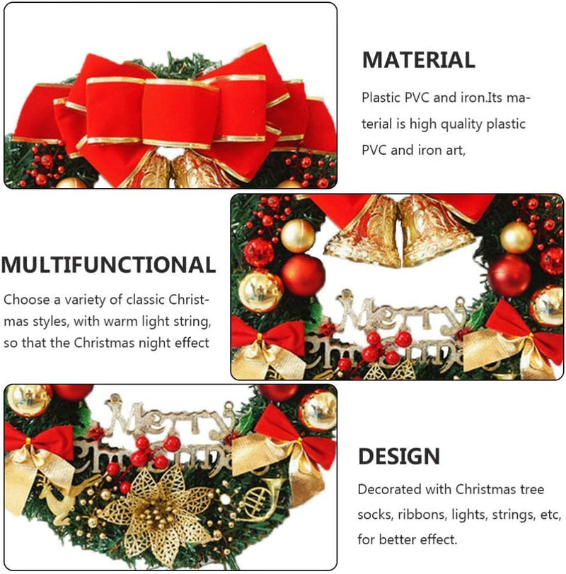 30cm Christmas Garland Wreath,Merry Christmas Wreath Front Door Ornament,Christmas Wreath Decorative Hanging Ornament Window Door Wreath for Party Holiday Décor - Gift Guide