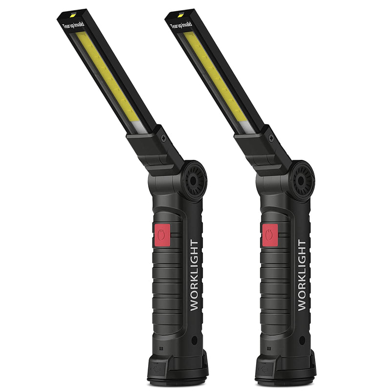 Coquimbo Work Light Birthday Gifts for Men Him Husband, LED Torch Rechargeable Emergency Inspection Lamp 360° Rotate Mechanic Light with Magnetic Base Hook (2 Pack, Black) - Gift Guide