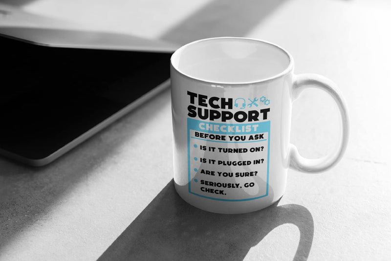 HotScamp Tech Support Checklist Funny Sysadmin - Mug for Tea Coffee - IT Department Technical One Size White