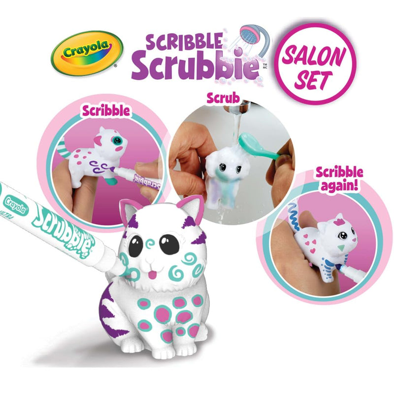 CRAYOLA Washimals Pets Beauty Salon Playset, Colour and Wash Includes Washable Pens and Dog and Cat Figures For Ages 3+