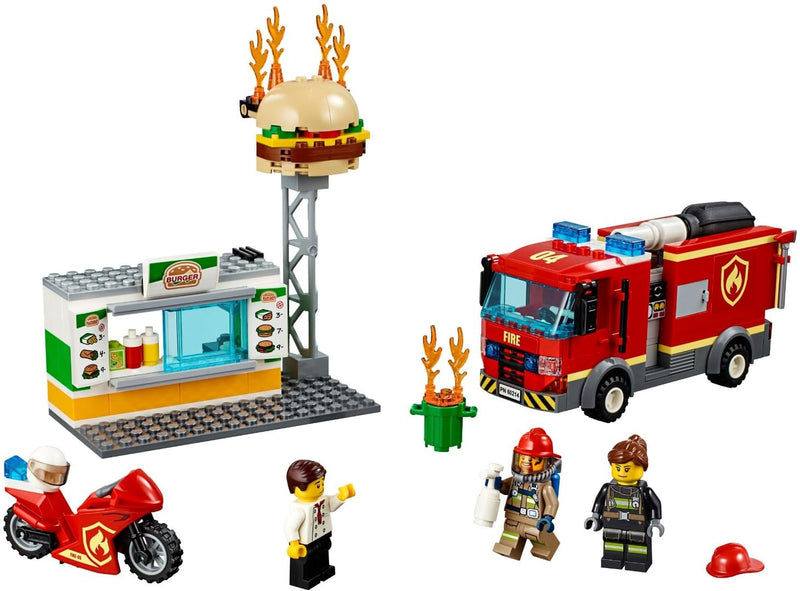 LEGO 60214 City Burger Bar Fire Rescue Set with Truck and Motorbike Toy Vehicles and Firefighter Minifigure, Gifts for 5 Plus Years Old Boys & Girls