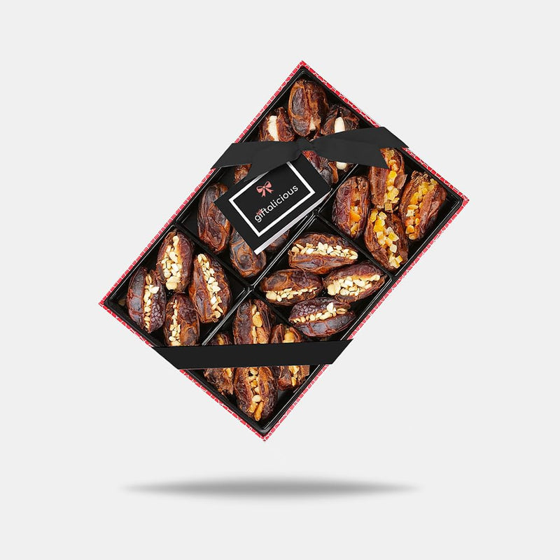 Halal Barfi Hamper Medium by Giftalicious® with Dates, Nuts and Non-Alcoholic Wine