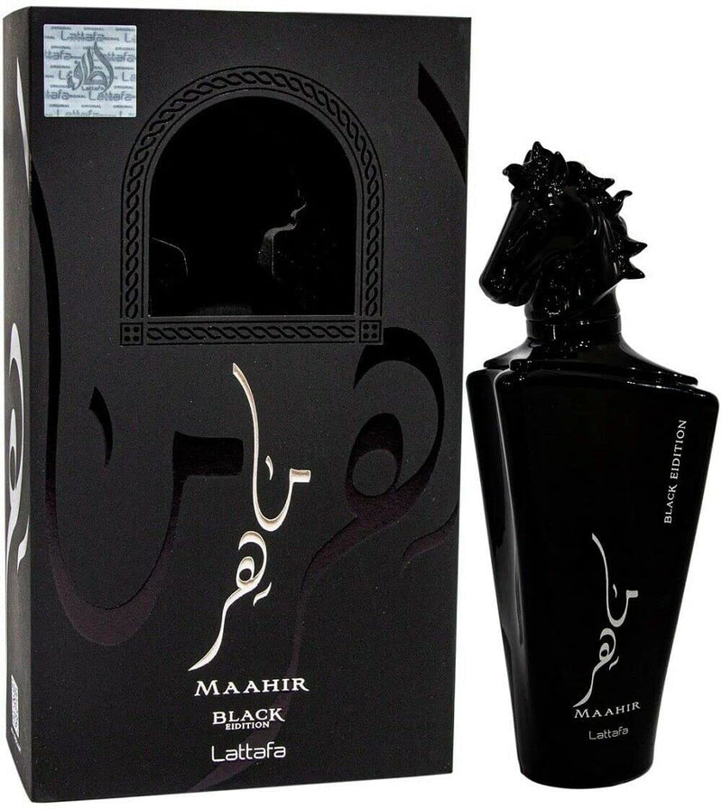 Maahir Black Edition 100Ml Arabic 0riental Fragrance Perfume Spray With Gift Bag Woody notes, Leather, Cedar, Saffron, Pepper, Patchouli, Pinewood Unisex by aClickAway