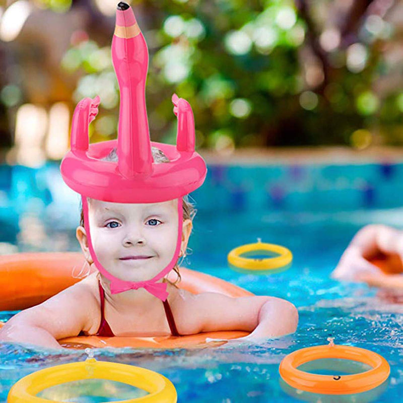 HONGCI 2 Sets Party Toss Game Inflatable Flamingo Hat Ring Toss Game with 8 Rings for Kids Adults Family Hawaii Luau Party Summer Pool Party Decor Swimming Party Game Party Favors Fun Games