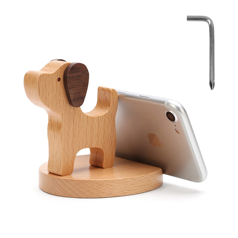 Bounabay Natural Wooden Cell Phone Stand Dog, Universal Desktop Animal Phone Stand Portable Novelty Mobile Tablet Holder,Desk Decoration Gifts Ideas for Women and Men