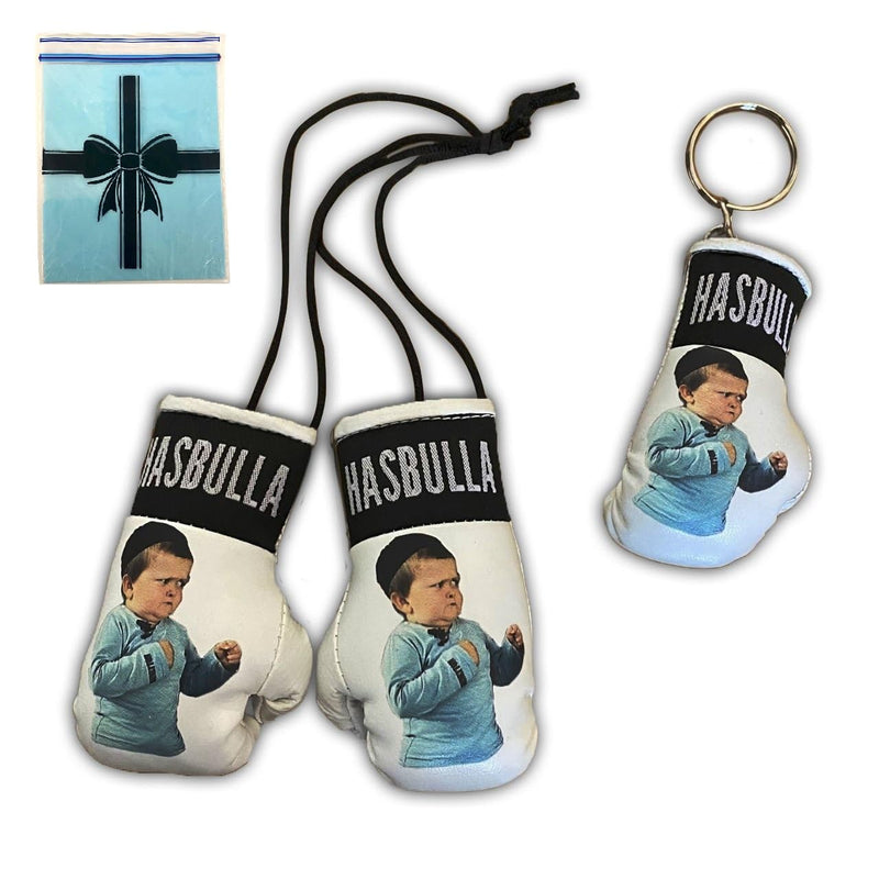 Hasbulla Mini Boxing gloves & Keyring Set, Funny Gifts for Men Boyfriends Him Women Friends, Car Accessories Interior Meme fun joke Weird gift presents Christmas Secret Santa Stag Do (White) - Gift Guide