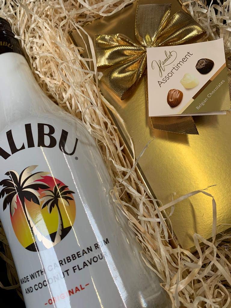 Malibu Gift Set - Malibu Rum and Chocolates Gift Hamper Box - Personalised Birthday, Christmas Gifts for Malibu Lovers