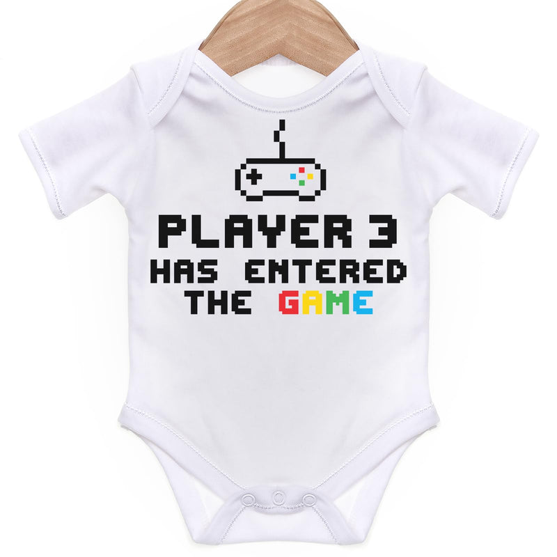 ART HUSTLE Player 3 Has Entered The Game Short Sleeve Bodysuit/Baby Grow For Baby Boy Or Girl (White, 0-3m) - Gift Guide