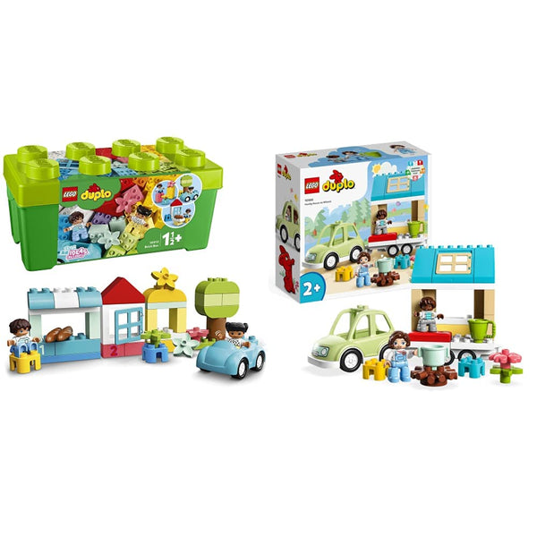 LEGO 10913 DUPLO Classic Brick Box Building Set with Storage, Toy Car, Number Bricks and More & 10986 DUPLO Family House on Wheels with Toy Car for Toddlers 2 Plus Year Old Boys and Girls