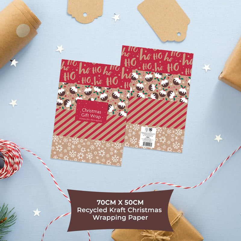 1Above 16 Large Flat Sheets of Recycled Kraft Christmas Wrapping Paper – 4 Assorted Designs - 70x50cm (1) - Gift Guide