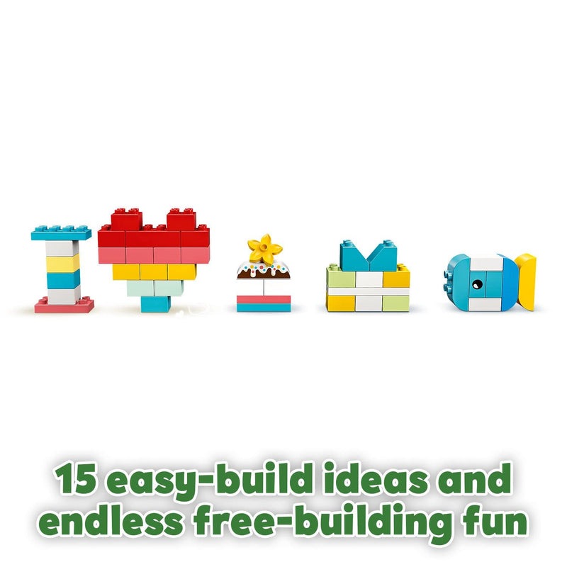 LEGO 10909 DUPLO Classic Heart Box, First Bricks Building Toy with Helicopter, Boat, Animal Toys and More, Gifts for Toddlers and Kids 1.5 Years Old