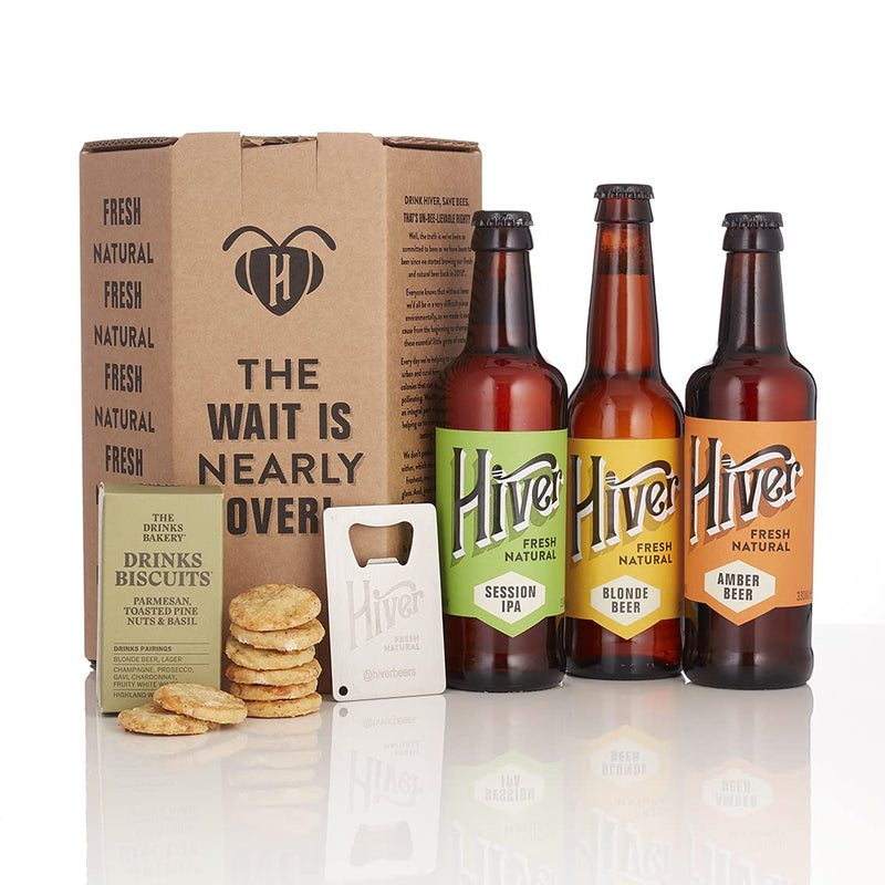 Hiver - Craft Beer - Beer and Snack Gift Set - 3 Bottle Gift Pack - Honey Blonde, Amber and Session IPA - Gift Guide