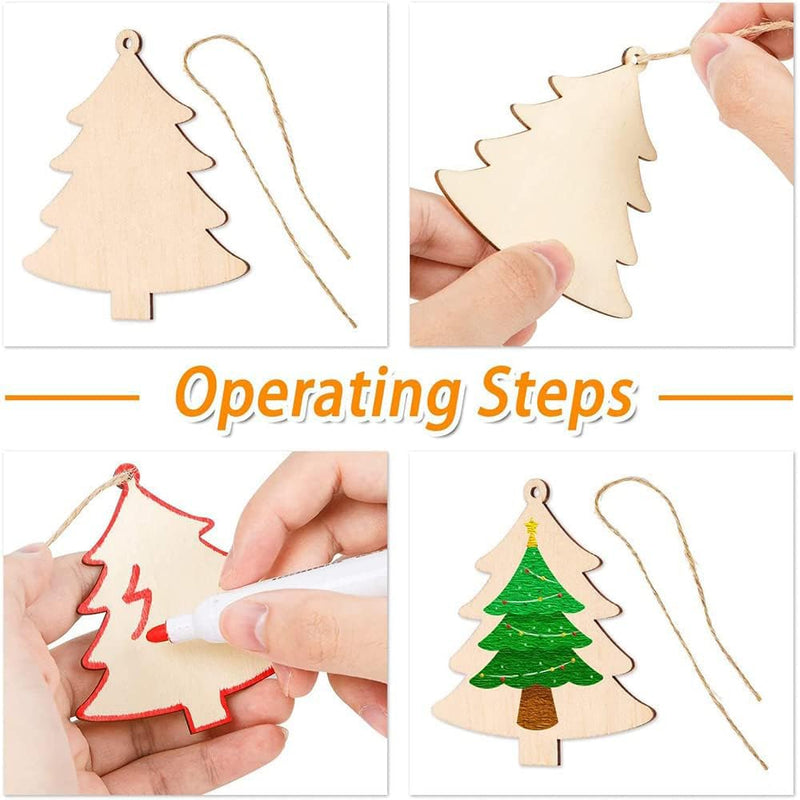 10 Pieces Christmas Tree Wooden Bauble Hanging Ornaments Natural Wooden Tree Shape Wooden Embellishments Round Wood Slices for Christmas Wedding Party Decoration, Tree - Gift Guide