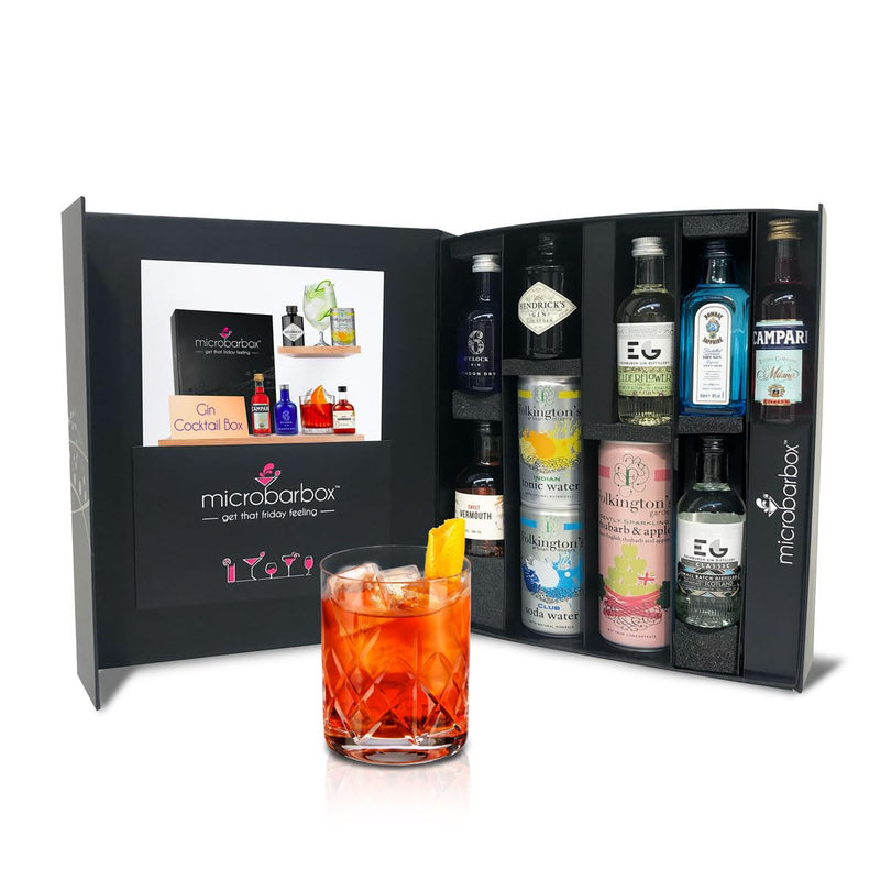 MicroBarBox Gin Cocktail Gift Set in a Premium Luxury Gift Box | Features: Negroni, Classic G&T, Rhubarb Gin Fizz, Elderflower Collins | 40th Birthday Gifts for Women