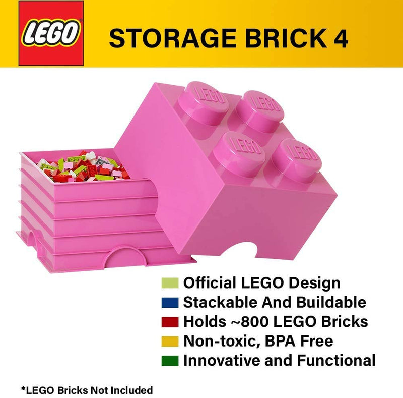 LEGO Storage Brick 4 Knobs Black - Stackable Plastic Storage Box with Lid for Kids and Adults Ideal Desk Organizer and Toy Box - 5.6L Capacity
