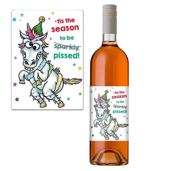 Unicorn Christmas Wine Bottle Label Secret Santa Xmas Gift Idea Pack 1 - Gift Guide