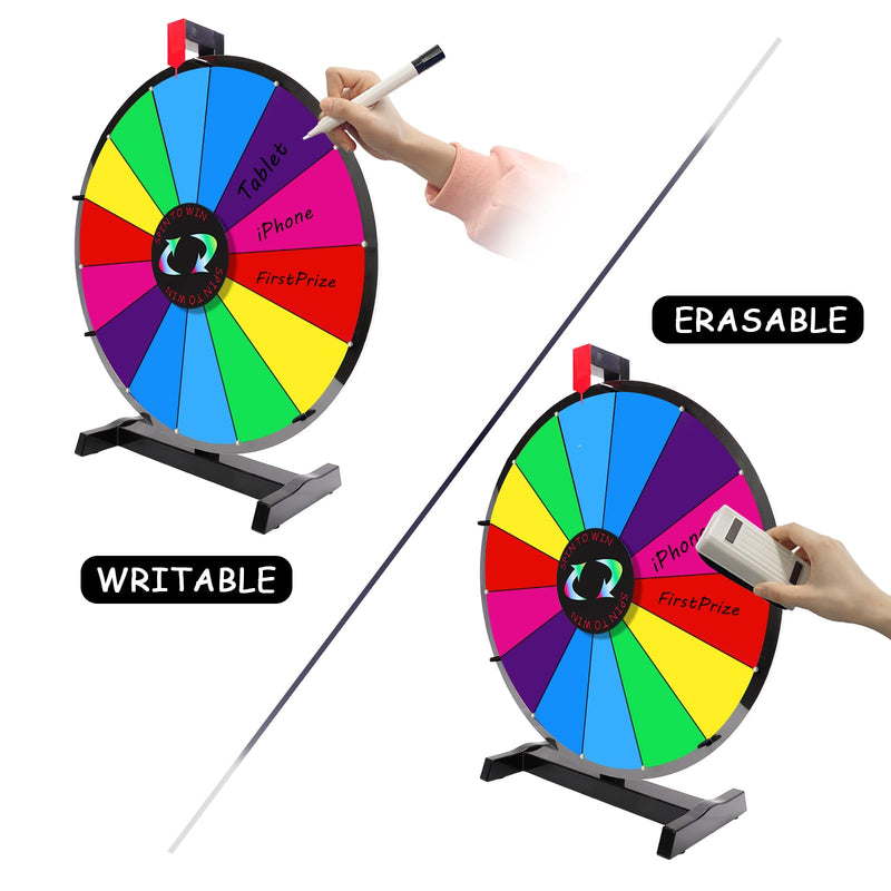 iElyiEsy 18 Inch Spinning Wheel for Prize 14 Slots Tabletop Prize Wheel Spinner with Stand, Dry Erase Marker and Eraser for Trade Show Carnival Party Pub Fortune Game