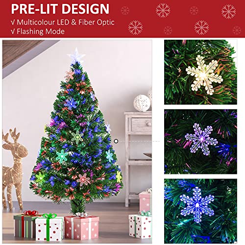 HOMCOM 4FT Green Fibre Optic Artificial Christmas Tree Xmas Colourful LED Scattered Tree with Snowflakes Ornaments Fireproofing - Gift Guide