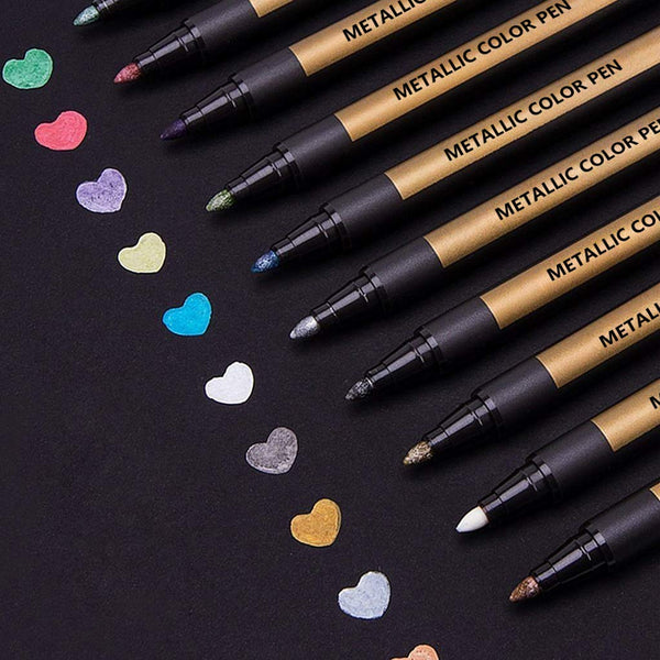 Metallic Marker Pens for Crafts for Kids Adults, 10 Metallic Paint Pens for Black Paper Scrapbook Accessories Art Card Making Glass Craft Supplies, Gifts for Teenage Girls, Christmas Stocking Fillers - Gift Guide