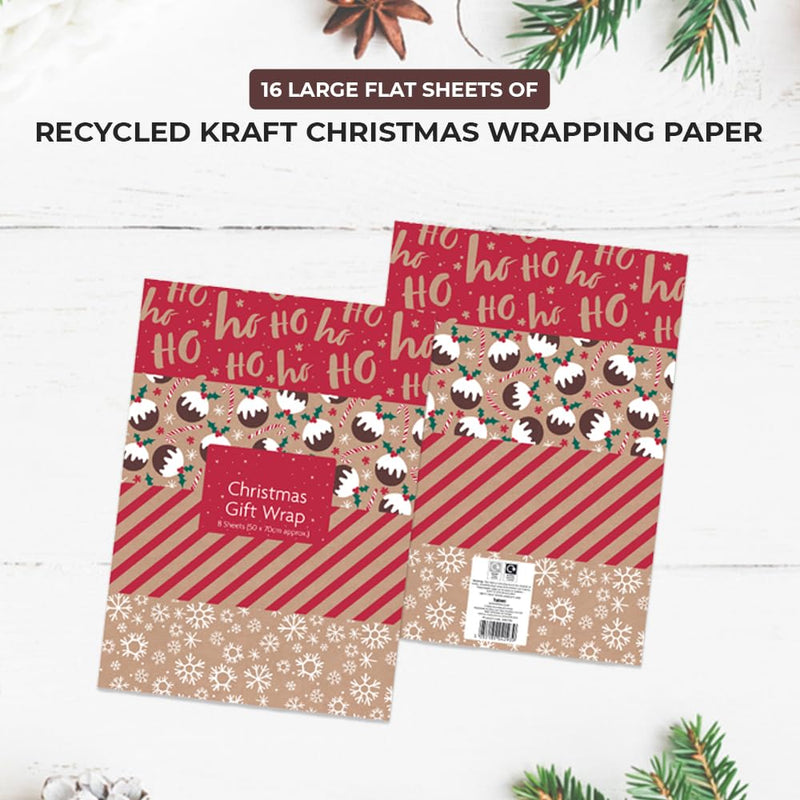1Above 16 Large Flat Sheets of Recycled Kraft Christmas Wrapping Paper – 4 Assorted Designs - 70x50cm (1) - Gift Guide
