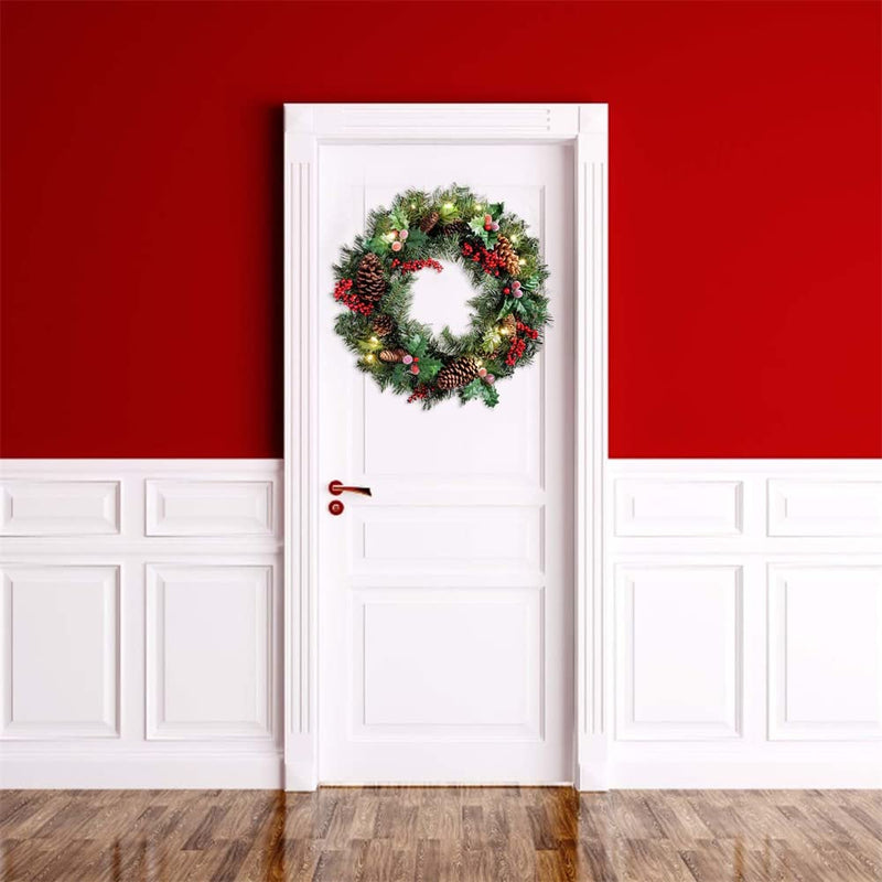40cm Pre Lit Christmas Wreaths for Front Door with Lights, Light Up Artificial Wreaths for Window Fireplace Wall Decor Indoor Outdoor Home Christmas Decorations (16inch) - Gift Guide
