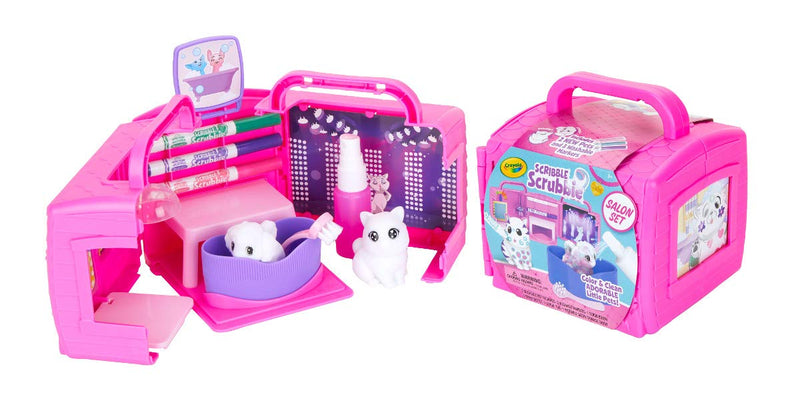 CRAYOLA Washimals Pets Beauty Salon Playset, Colour and Wash Includes Washable Pens and Dog and Cat Figures For Ages 3+