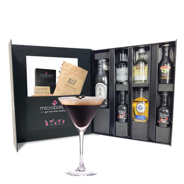 MicroBarBox Espresso Martini Cocktail Gift Set in a Premium Luxury Gift Box | featuring: Four Vodka & Liqueur Espresso Martini Variations | Christmas & Birthday gifts, thank you gifts | 420ml Volume