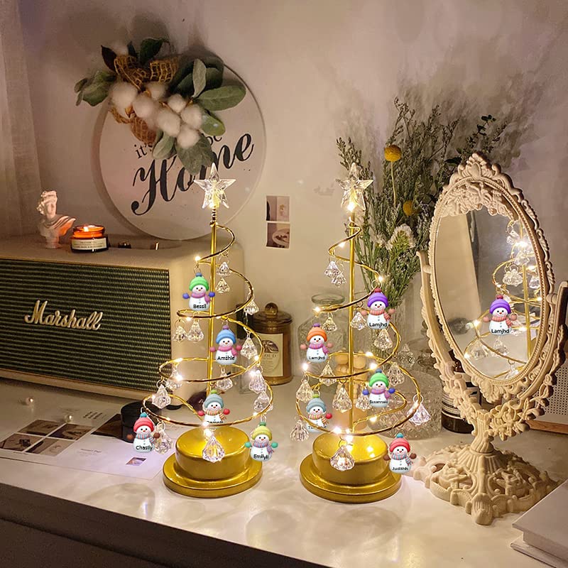 Custom Name snowman LED Crystal Tree Lights Personalized Family Names Tabletop Metal Christmas Tree Lamp Xmas Crystal Tree Lights Christmas Decoration Gifts (Snowman) - Gift Guide