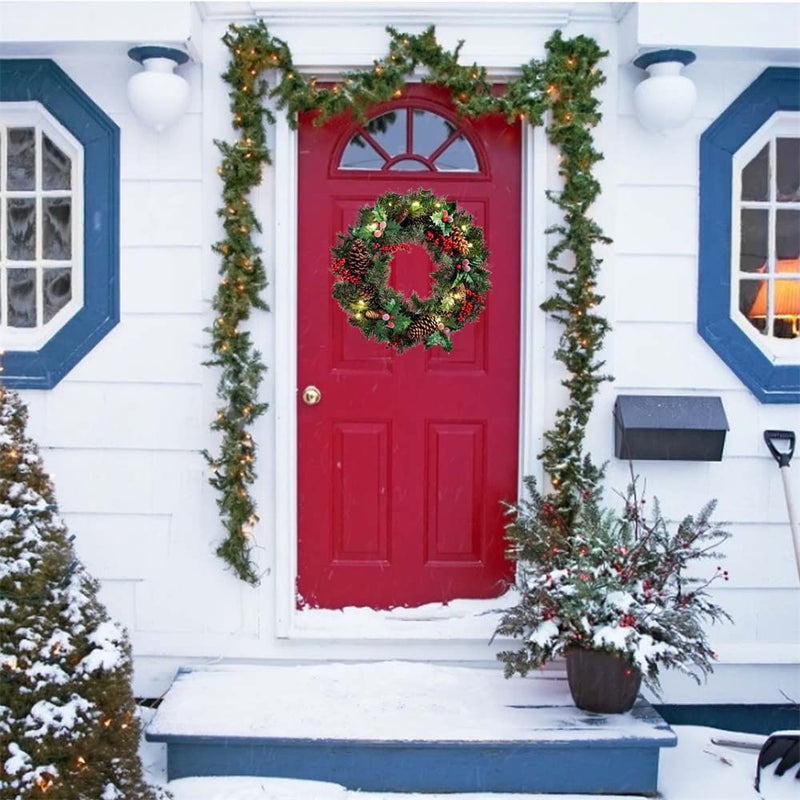 40cm Pre Lit Christmas Wreaths for Front Door with Lights, Light Up Artificial Wreaths for Window Fireplace Wall Decor Indoor Outdoor Home Christmas Decorations (16inch) - Gift Guide