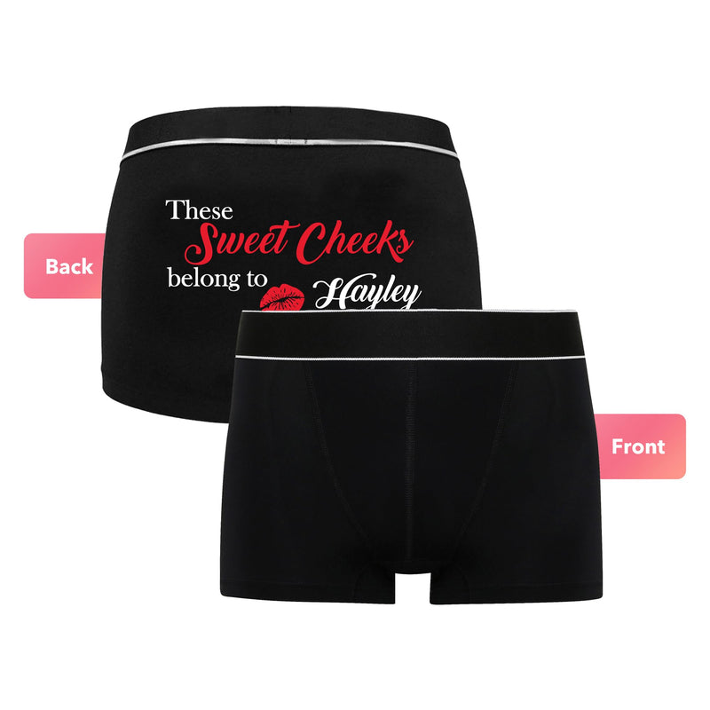 Print Maniacs Valentine's Boxers Personalised Birthday Christmas Trunks Shorts Underwear Funny Printed Mens Boyfriend Gift For Him Sweet Cheeks (XL) Black