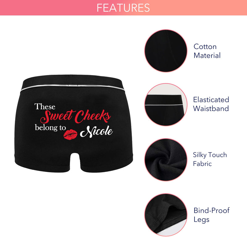 Print Maniacs Valentine's Boxers Personalised Birthday Christmas Trunks Shorts Underwear Funny Printed Mens Boyfriend Gift For Him Sweet Cheeks (XL) Black