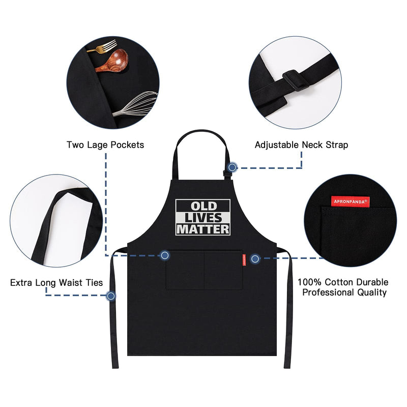 APRONPANDA Old Lives Matter Kitchen Aprons - Funny Christmas Gifts Birthday or Retirement Gifts for Mom, Dad, Grandpa, Grandma - 50th 60th 70th Birthday Gifts for Men Women