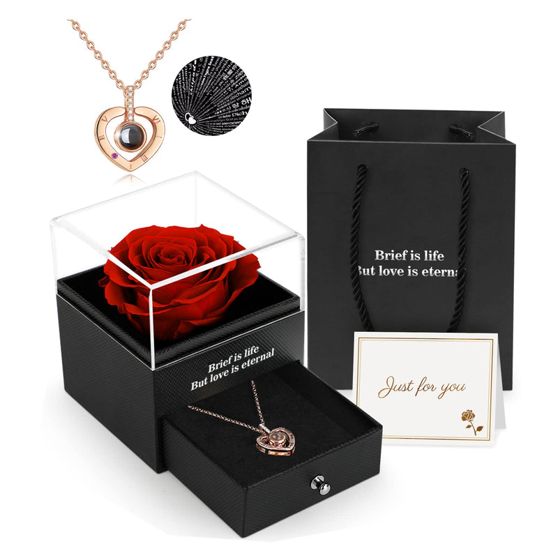 Preserved Real Rose, Gift Box with I Love You Necklace, Handmade Eternal Flower Gifts for Her Woman Wife Girlfriend on Birthday, Anniversary, Valentine's Day, Mother's Day, Christmas - Gift Guide