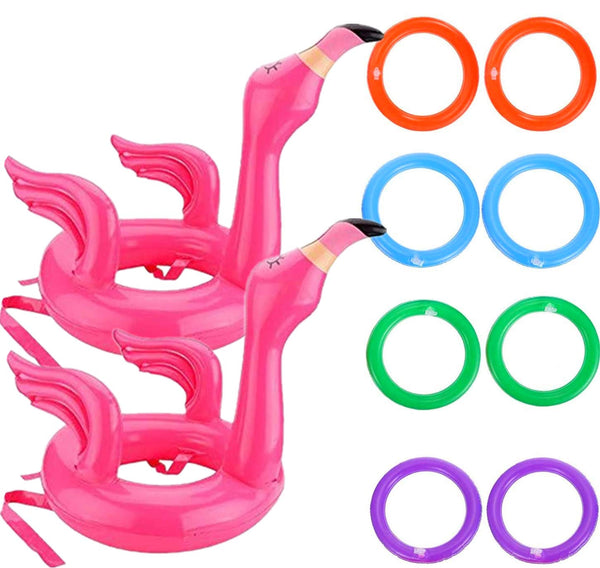 HONGCI 2 Sets Party Toss Game Inflatable Flamingo Hat Ring Toss Game with 8 Rings for Kids Adults Family Hawaii Luau Party Summer Pool Party Decor Swimming Party Game Party Favors Fun Games