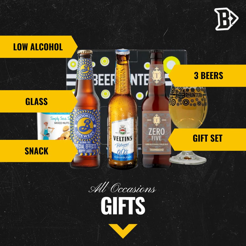 Alcohol Free Craft Beer 3 Bottle Gift Set with Glass - Gift Sets for Men and Women, Non Alcoholic Beers, Craft Beer Gift Set