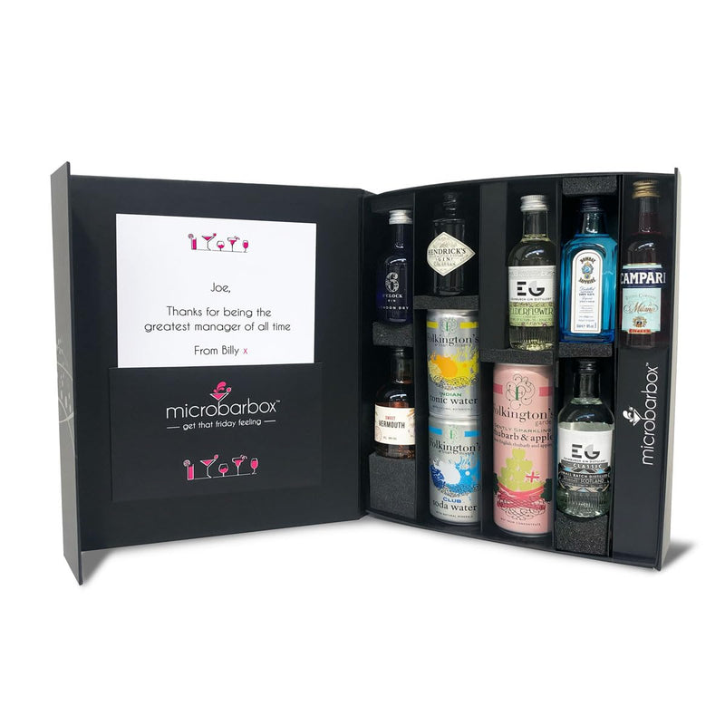 MicroBarBox Gin Cocktail Gift Set in a Premium Luxury Gift Box | Features: Negroni, Classic G&T, Rhubarb Gin Fizz, Elderflower Collins | 40th Birthday Gifts for Women