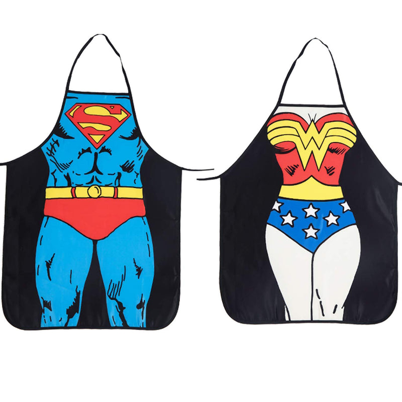 Cycorld Funny Novelty Apron Christmas Kitchen Gift for Couples Xmas Cooking BBQ Party Apron Set for Men and Women Gift (2pcs Superman + Wonder Woman Aprons) - Gift Guide