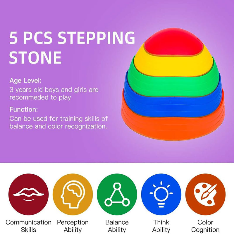 PLAYMINGLE 5 Pcs Stepping Stones for Kids, Non-Slip Multicoloured Stackable Obstacle Course Balance Stones Encourage Toddler Exercise, Coordination & Motor Skills for Indoor & Outdoor Kids Garden Toys