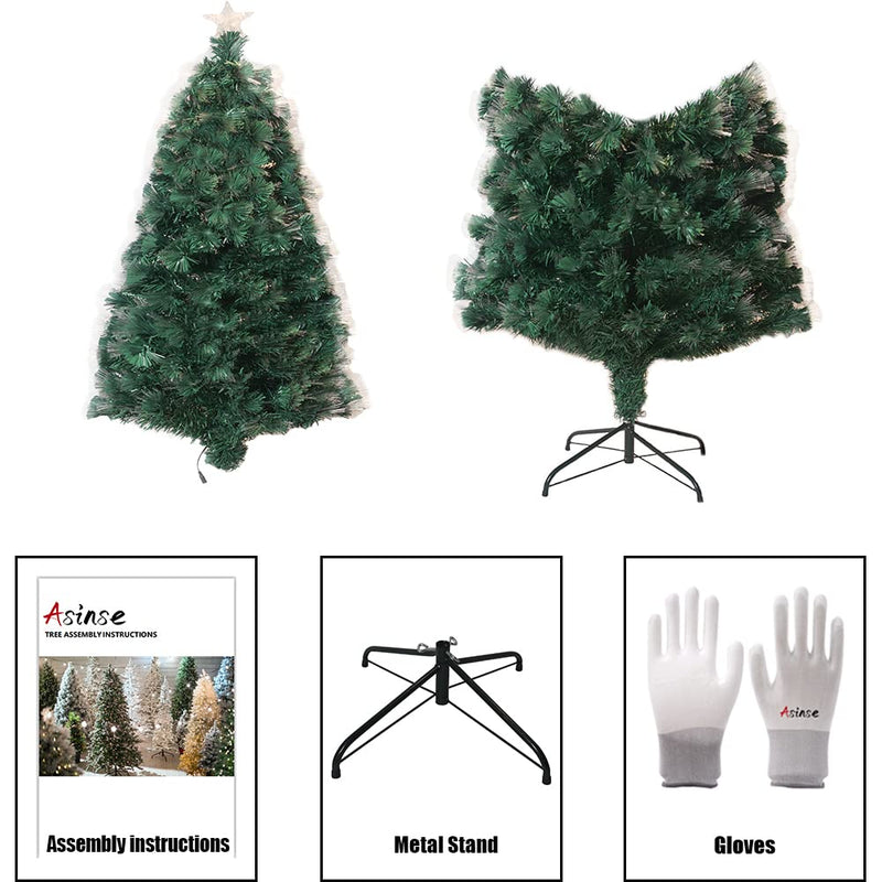 Asinse 6ft Fiber Optic Artificial Christmas Tree, 250 Blue&White LED Lights, Pre-Lit Xmas Tree with 110 Transparent Stars, Metal Stand (6FT/180CM, Type 3) - Gift Guide