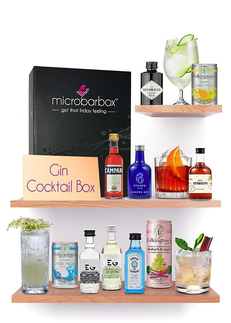 MicroBarBox Gin Cocktail Gift Set in a Premium Luxury Gift Box | Features: Negroni, Classic G&T, Rhubarb Gin Fizz, Elderflower Collins | 40th Birthday Gifts for Women