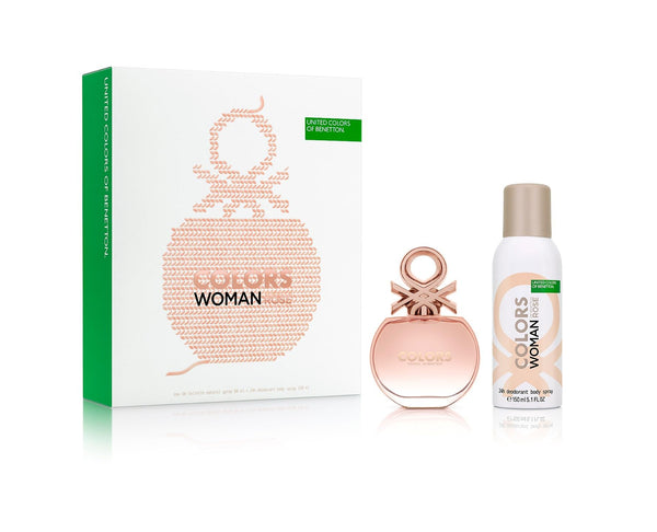 Benetton - Rose from United Colors Gift Set EDT 80 ml + Deodorant 150 ml - Long Lasting - Sensual, Young and Femenine Fragance - Floral and Woody Notes - Ideal for Day Wear