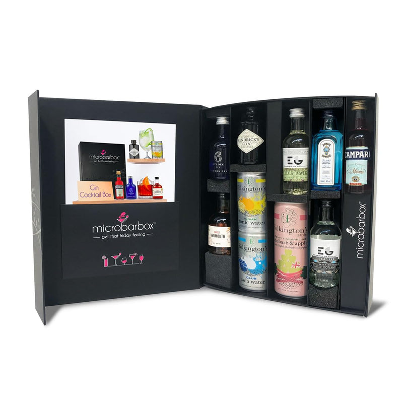 MicroBarBox Gin Cocktail Gift Set in a Premium Luxury Gift Box | Features: Negroni, Classic G&T, Rhubarb Gin Fizz, Elderflower Collins | 40th Birthday Gifts for Women