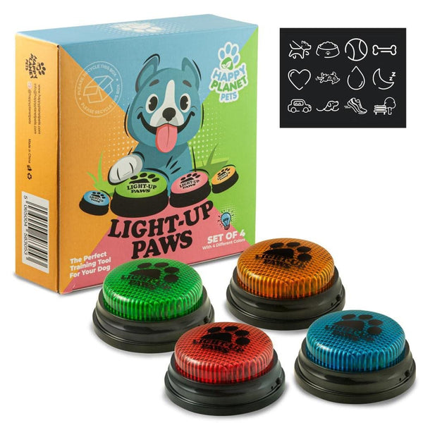 LightUp Paws - LED Recordable Training Buttons for Dogs, Puppy & Pets. Free Stickers. Train Your Dog Easily To Press Buzzers And Voice What They Want To Do. The Perfect Present For Your Pet - Gift Guide