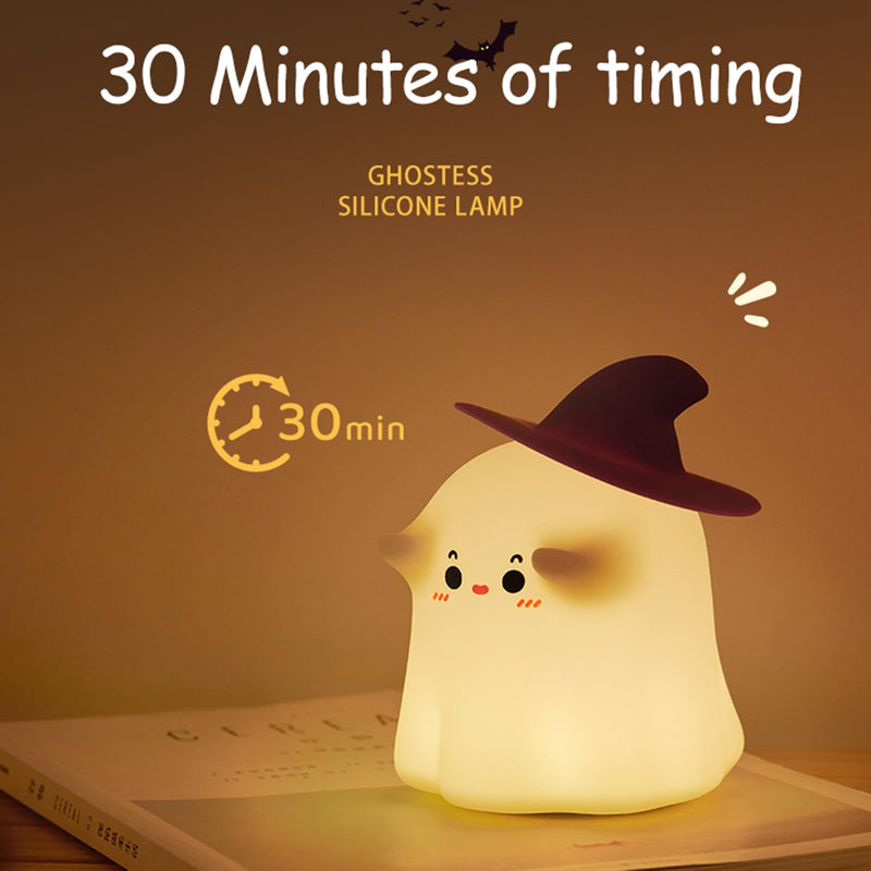 Cute Night Light for Kids, Halloween Ghost Lamp Magician Silicone Nightlight Rechargeable Night Lamp 3 Level Dimmable Nursery Night Light Funny Room Decor Holidays Gifts for Children Toddler Baby - Gift Guide