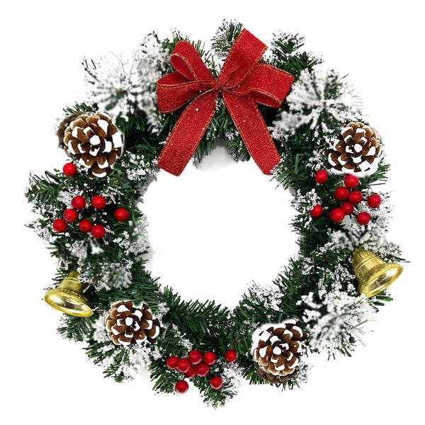 Christmas Door Wreath, 30cm Christmas Wreaths for Front Door, Christmas Decoration Door Wreath With Bow, Bell, Pine Cone (White+Green) - Gift Guide