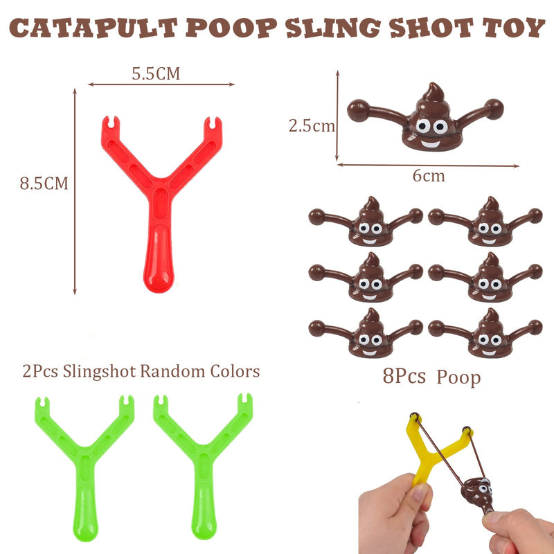 12pcs Funny Poo Slingshot Toy for Kids Adults,10 Poo Mochi Squishy Toys with 2 Slingshot,Poop Finger Shooting Slingshot Prank for Kids,Fun Mini Rubber Slingshot Flying Poop Toys Joke Toys Xmas Gifts