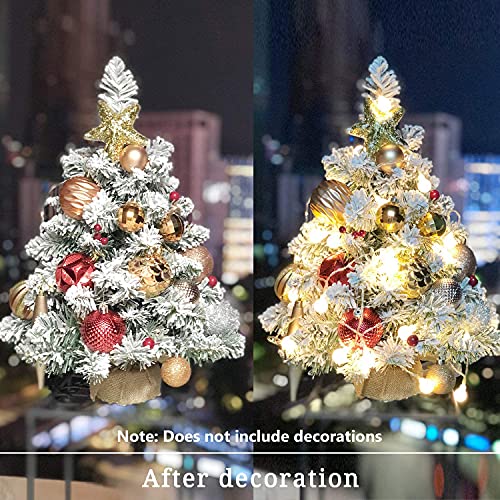 Pre-Lit Artificial Mini Christmas Tree with LED Lights,20 Inch Snow Flocked Pine Xmas Tree,70 Branch Tips,Desktop Tabletop Christmas Tree Burlap Base-(50cm) - Gift Guide